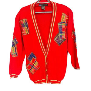 I.B Diffusion vintage cardigan M patchwork is crazy! Oversized and shoulder pads